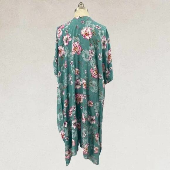 Torrid teal‎ and pink floral tropical Gauze Duster Kimono plus size 3 4 3X 4X - Picture 7 of 12